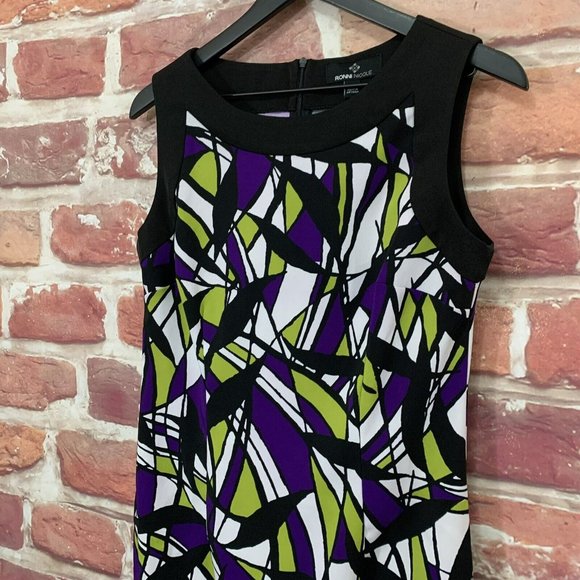 RONNI NICOLE WOMEN'S BLACK & PURPLE MULTICOLOR ABSTRACT ZIP UP DRESS - Picture 3 of 8